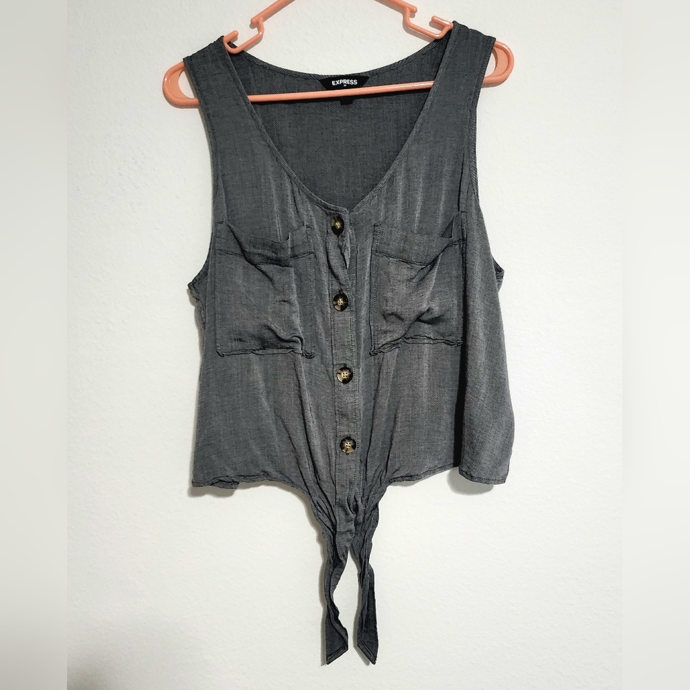 Express Gray Button-Down Sleeveless Top